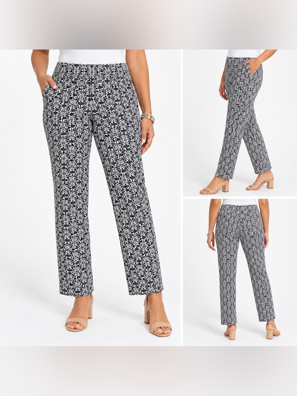 Chico’s Black & White Geometric Print Stretch Pants Size 2R (US 12/14)
